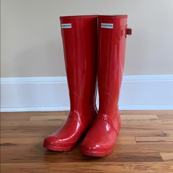 gloss red hunter boots